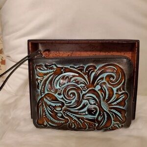 Handcrafted Leather Clutch with Floral Design
